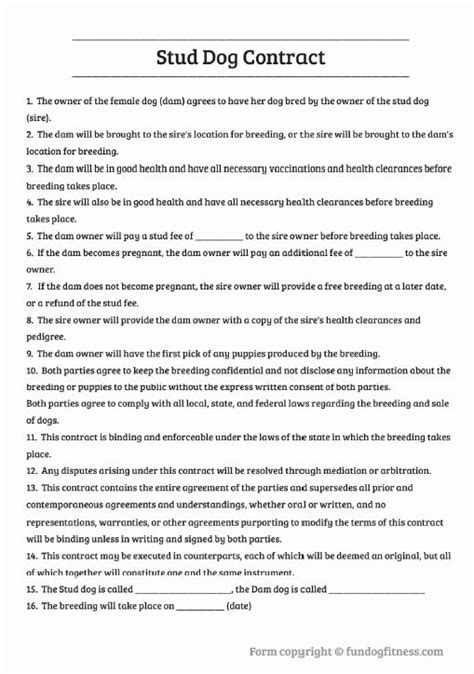 Stud Dog Contract Template Free Pdf