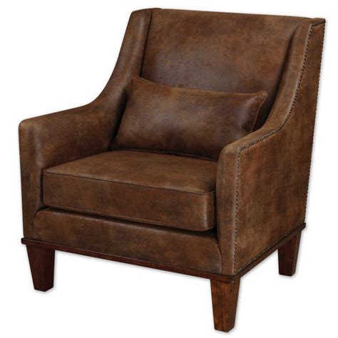 Brown Faux Leather Nailhead Armchair Scenario Home