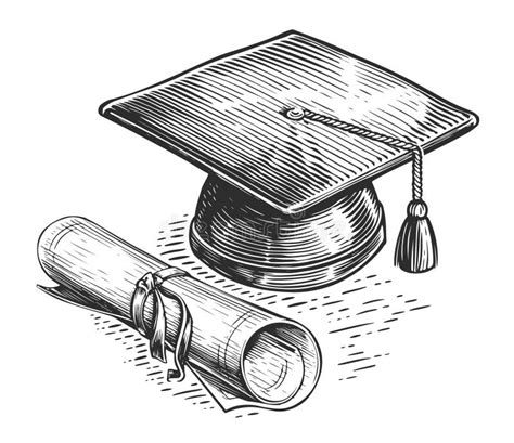 Graduation Cap And Diploma In Sketch Style Academic Degree Education