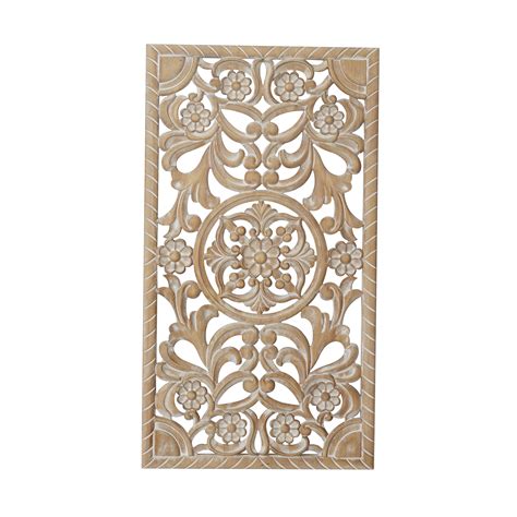 Decmode Brown Wood Intricately Carved Floral Wall Decor