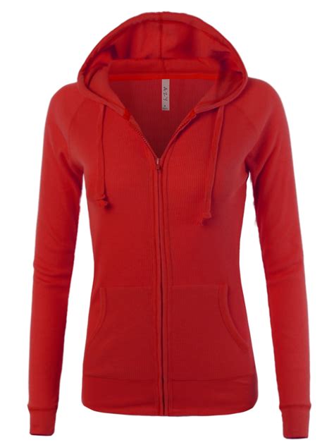 A2y A2y Womens Casual Fitted Lightweight Pocket Zip Up Hoodie Red