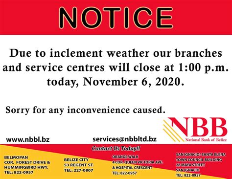 Temporary Closure Notice National Bank Of Belize