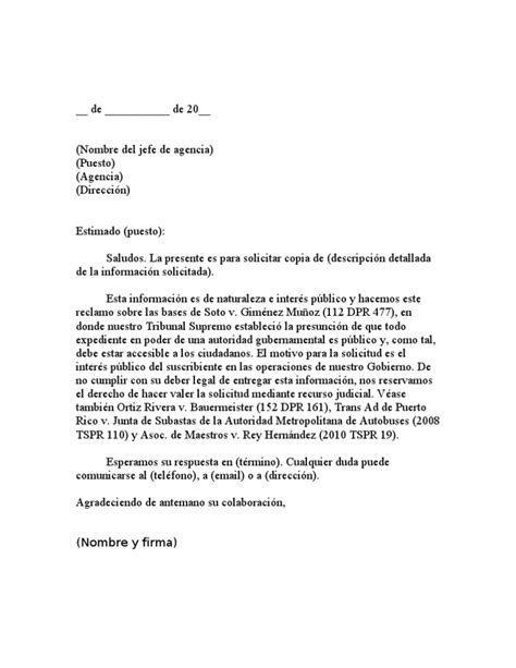 Carta Modelo De Solicitud De Información Información Del Gobierno