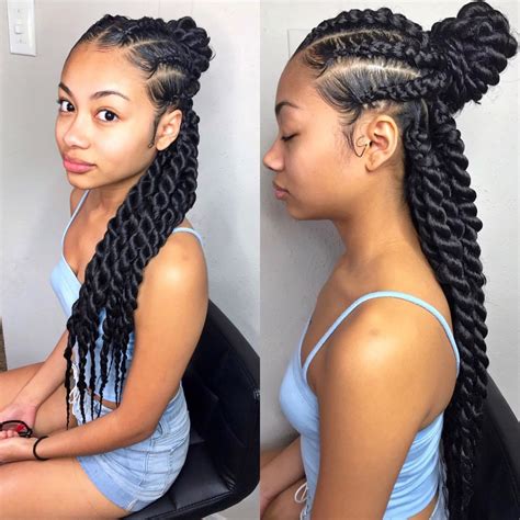 Half Uphalf Down Twists By Trapprinzess On Ig Cool Braid Hairstyles Half Braided