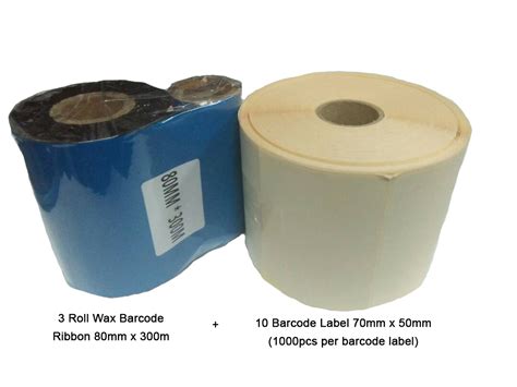 3 Roll Wax Barcode Ribbon 80mm X 300m 10 Barcode Label 70mm X 50mm