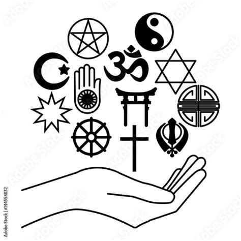 Hand With Combination Of Religious Symbols Symbols Of Major Religions