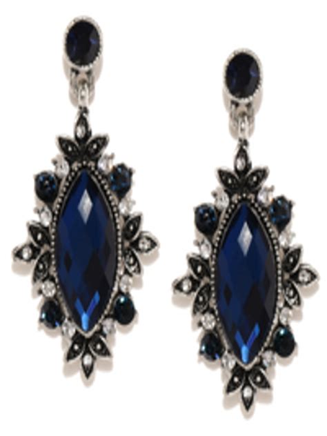 Buy Toniq Navy Blue And Silver Toned Oxidized Classic Drop Earrings
