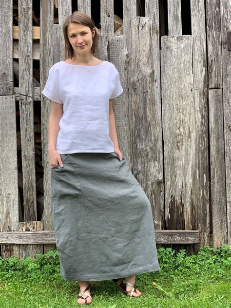 linen skirt summer skirt maxi skirt skirt with pockets long skirt linen clothes plus size