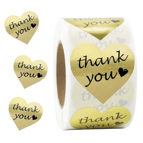 Sjpack Gold Heart Shape Thank You Stickers Foil Decorative Sealing