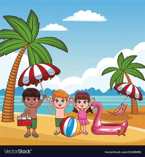 Kids And Beach Cute Cartoons Royalty Free Vector Image