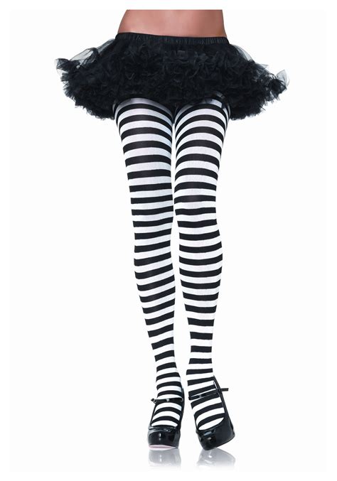 ladies black and white striped tights women s halloween fancy dress accessories damenmode socken