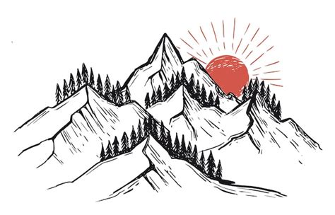 Premium Vector Mountain Landscape Set Hand Drawn Illustration