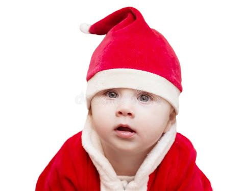 Baby Boy In Santa Costume Christmas Isolated On White Background
