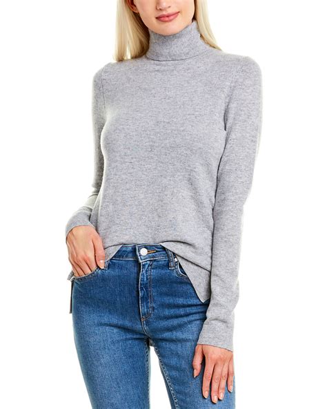 Forte Cashmere Fitted Cashmere Turtleneck Sweater Womens Grey L Ebay