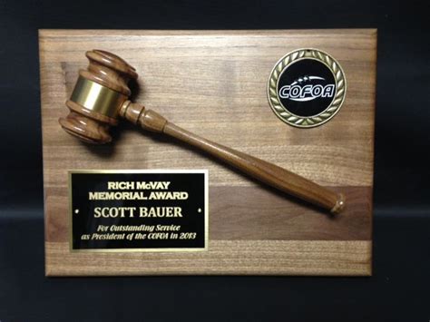 Solid Walnut Gavel Plaque Done For The Cofoa Presidents Award