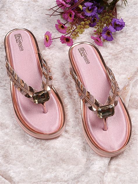 Buy Shoetopia Pink Gold Toned Embellished Platform Sandals Shoetopia