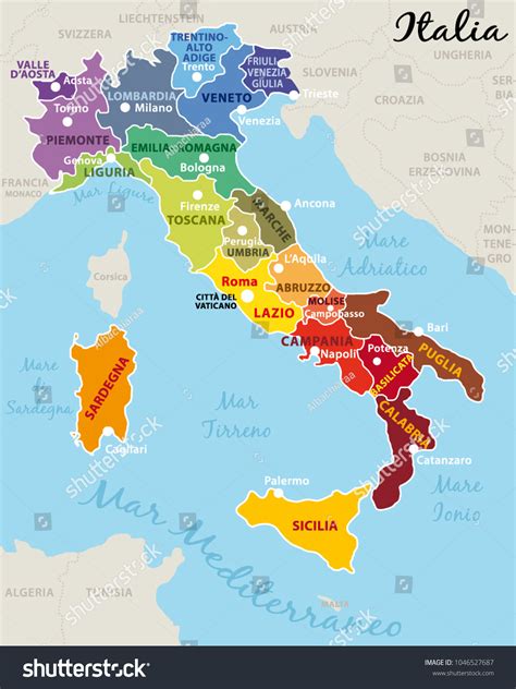 Beautiful Colorful Map Italy Italian Regions Image Vectorielle De