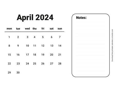 April 2024 Printable Calendar Free Download Pdf