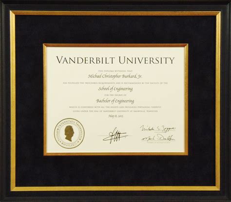 Custom Framed Vanderbilt University Diploma With A Gold Fillet And