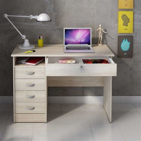 Modern Small Lockable Oak Home Office Study Computer Desk