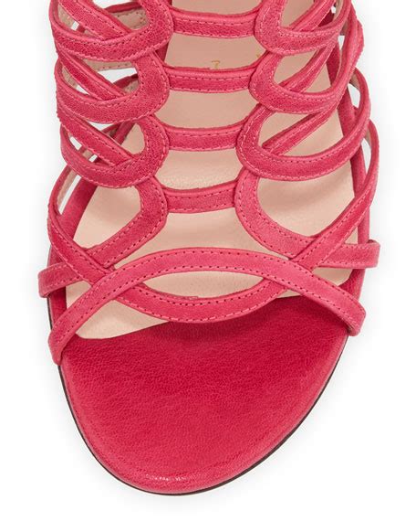 Stuart Weitzman Loops Leather Strappy Sandal Hot Pink