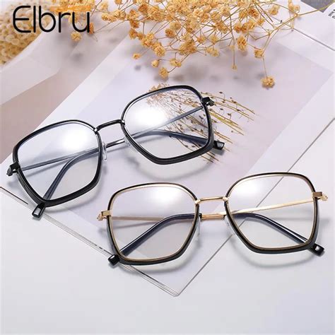Elbru Vintage New Metal Myopia Glasses Women Fashion Optical Anti Blue