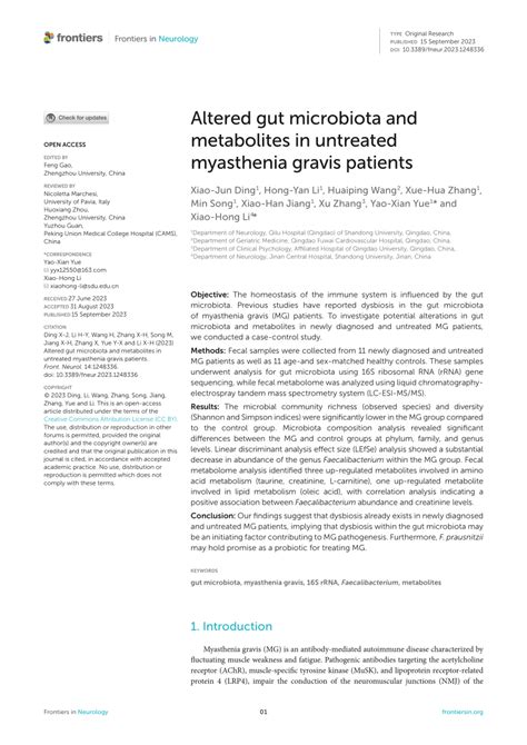 Pdf Altered Gut Microbiota And Metabolites In Untreated Myasthenia