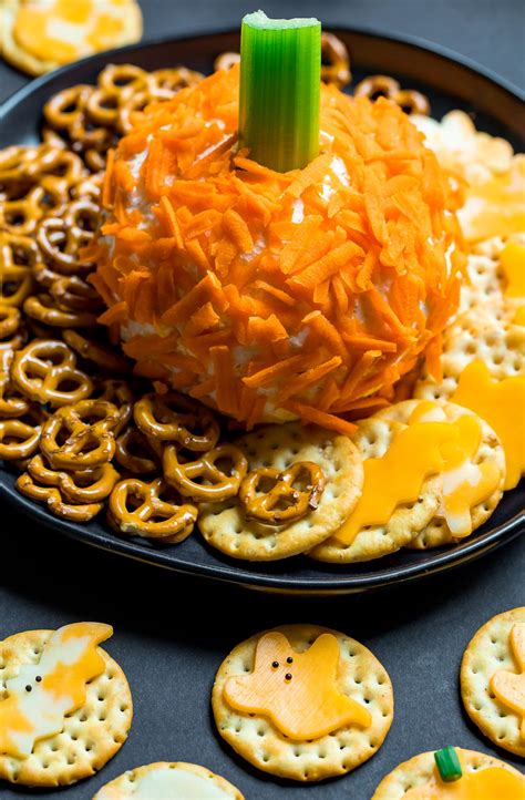 Halloween Cheese And Crackers And Carrot Pumpkin Cheeseball