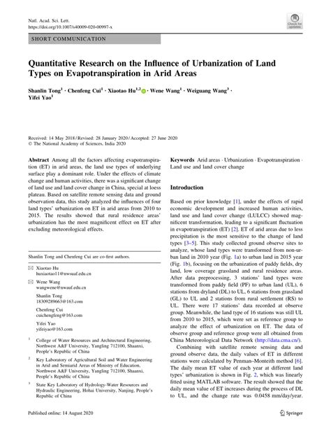Pdf Quantitative Research On The Influence Of Urbanization Of Land