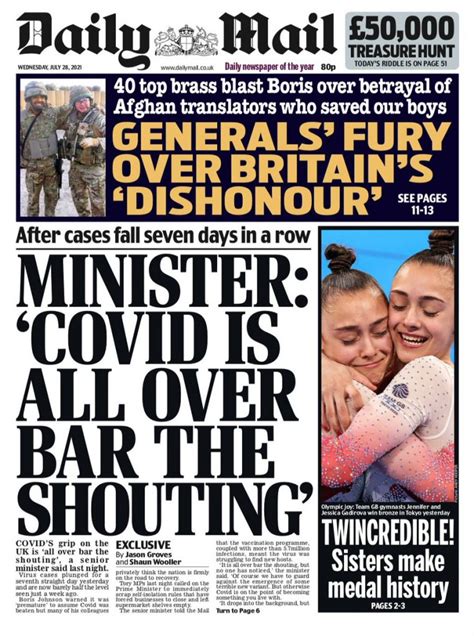 daily mail front page 28th of july 2021 tomorrow s papers today