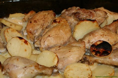 Either of these items will thicken the toum sauce and take a bit of the garlic edge off. Baked Garlic Chicken and Potatoes - Djej w Batata Bil ...