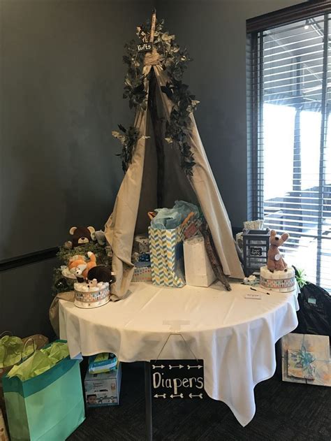 Diy Tipi Woodland Theme Baby Shower T Tent And Diaper Raffle Table