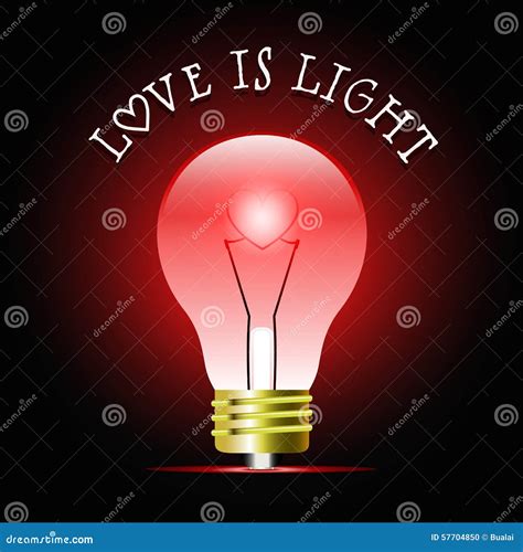 Glowing Red Light Bulb With Heart Shape Bulb Light Idea Stock Vector