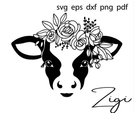 Baby cow svg cow head svg cow face svg flower crown svg | Etsy