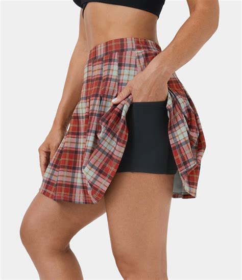 Womens High Waisted In Side Pocket Plaid Pleated Mini Casual Skirt