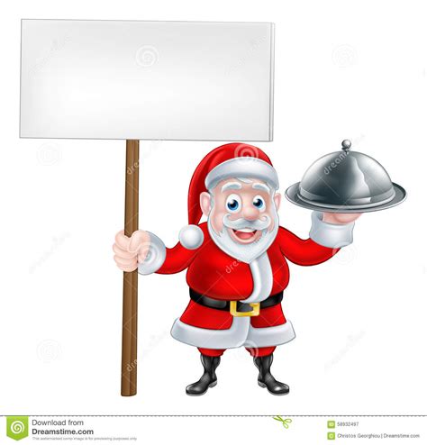 Santa Holding Dinner And Sign Stock Vector Illustration Of Menu