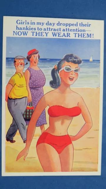 RISQUE COMIC POSTCARD S Bathing Beauty Boobs Red Bikini Hankies Theme PicClick UK