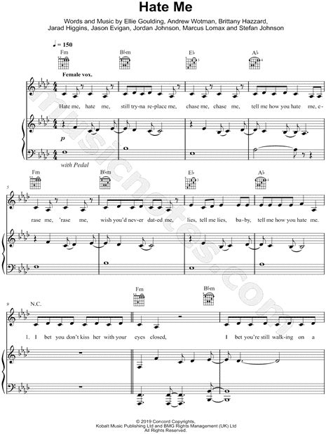 Ellie Goulding And Juice Wrld Hate Me Sheet Music In Ab Major Transposable Download And Print