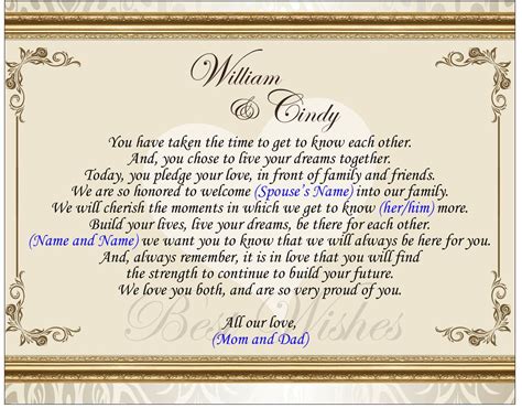 In addition to a heartfelt message get ideas for birthday greetings, love messages, congratulation notes, get well soon words, what to write on a sympathy card, what to say to a new. personalized wedding gift for daughter and son in law frame