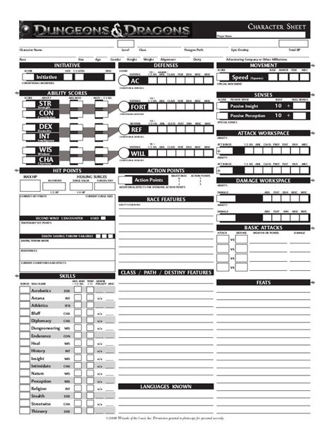 Form Fillable 4e Character Sheet Printable Forms Free Online