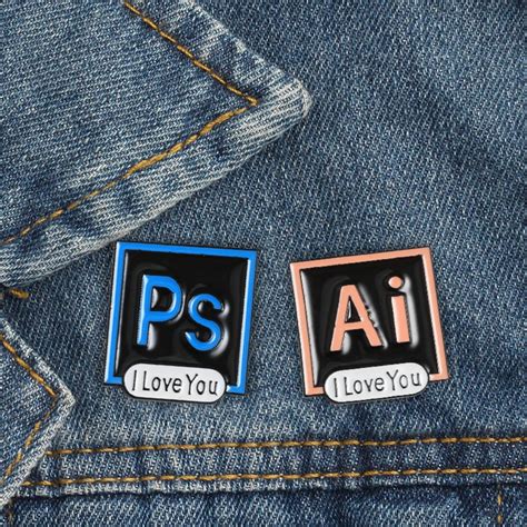 Icon Ps Ai Enamel Pins I Love You Photoshop Illustrator Brooch Badges