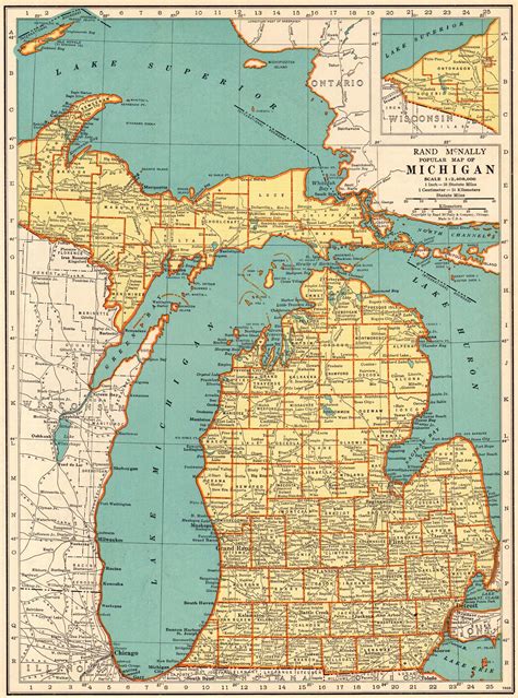 1939 Antique Michigan State Map Vintage Map Of Michigan Etsy Map Of