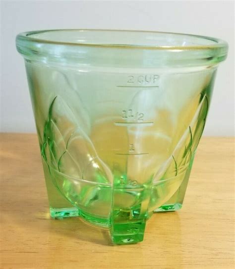 Vintage Hazel Atlas Green Depression Glass Artichoke Footed Measuring