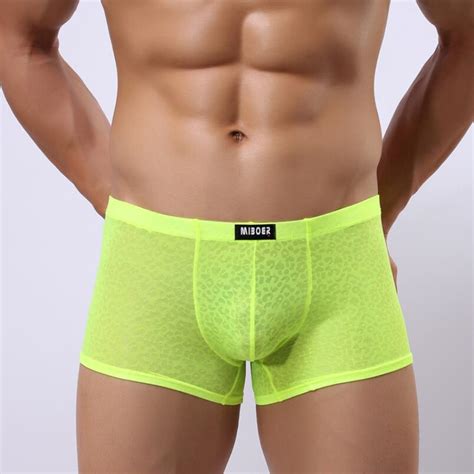 New Sexy Men Sheer Jacquard Transparent Seamless Breathable Boxers