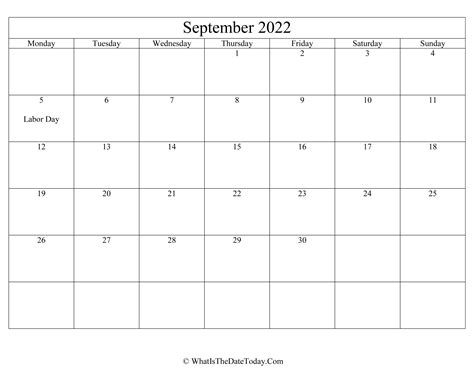 September 2022 Editable Calendar Whatisthedatetodaycom