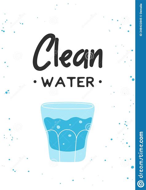 Glass Of Water Clipart In Flat Line Modern Style With Phrase Clean