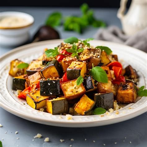 Premium Ai Image Roasted Vegetables With Quinoa And Tofu