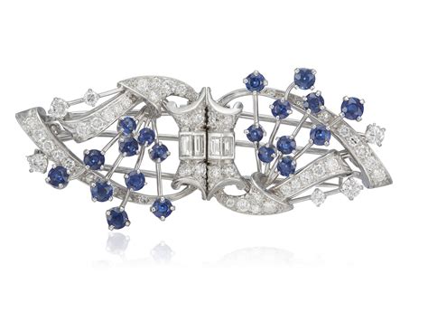 Diamond And Sapphire Double Clip Brooch Christies