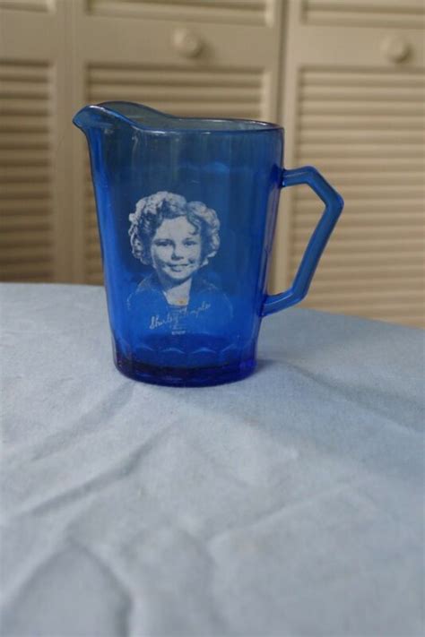 Vintage 1930s Shirley Temple Cobalt Blue Depression Glass Pitcher Creamer 4 1 2 Antique