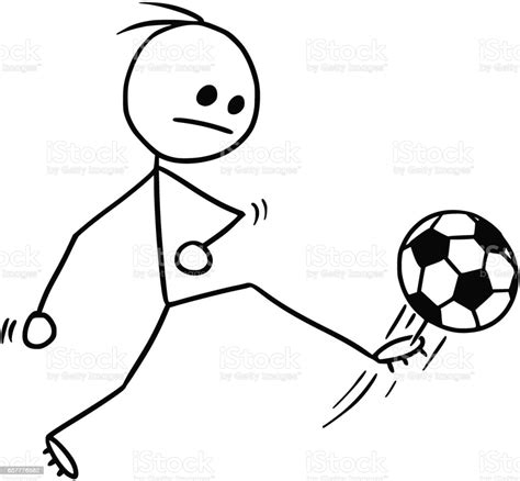 Vector Stickman Cartoon Of Soccer Football Player Kicking